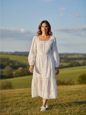 Caroline Constas White Button-Front Maxi Dress with Square Neck